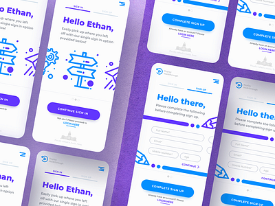 Sign Up / Login Screens app blue concept debut login logout mobile mockup purple screen sign in sign up ui ui challenge vibrant