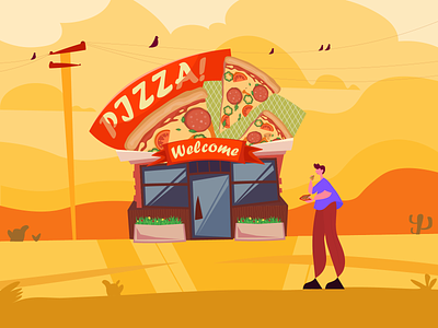 Pizza In Desert 🍕 branding colors design flat flat design graphic graphic design illustration pizza pizza shop vector
