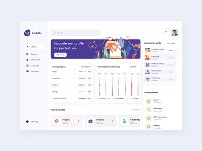 Skooli || Student Dashboard Exploration 2020 2020 trend clean ui colorful dashboard dashboard ui design digital dribbble education education app education dashboard elearning learning typography ui web web templates