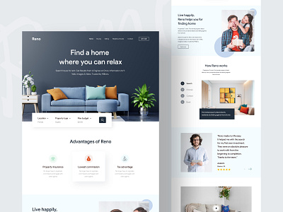 Reno || Landing page exploration 2020 2020 trend agency business clean ui colorful design find property home finding home rent land landing page reno renovate rental typography ui web web templates