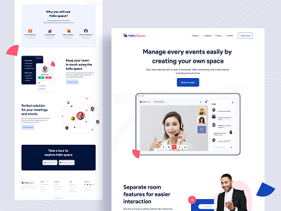 Hello space || Video Conference Landing Page 2020 2020 trend business clean ui colorful design landing page online meeting typography ui video video conference virtual conference virtual meeting web web templates