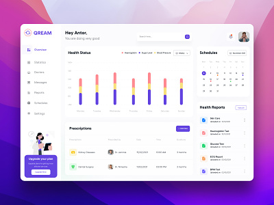 🩺 QREAM || Medical Dashboard application design business clean ui clinic colorful dashboard design doctor health check up health checking dashboard health tracker medical medical dashboard product product design saas typography ui web app web application