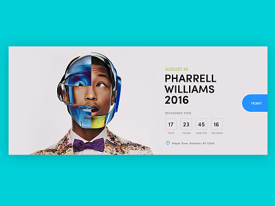 Event box box countdown counter design music pharrell purchase ticket time ui website williams