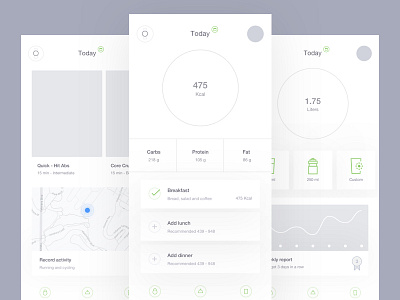 Health App : Wireframe activity app design draft health app map prototype stats tracking water wireframe