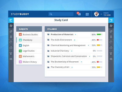 Studdy Buddy Homepage app blue dashboard design education flat icon interface menu side ui web