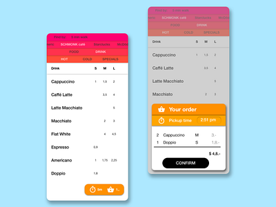 Daily UI 043 coffee daily daily 100 challenge dailyui design drink menu drinks food food and drink material design mobile mobile app mobile app design order preorder timer ui