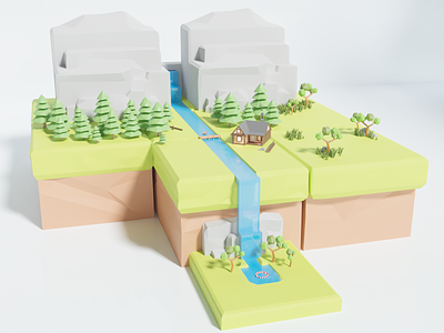 River Forest Cabin 3d blender design game art game design illustraion low poly low-poly lowpoly