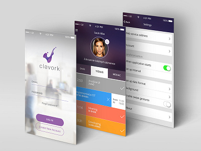 CLEVORK app concept app login profile splash time tracking ui ux