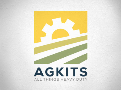 Agkits Logo agriculture cog farmer farming fields heavy duty industrial logo sun