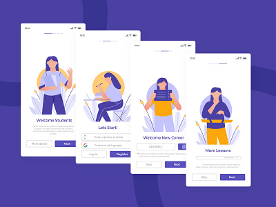Mobile App UI Design Concept : Education Welcome Steps app concept education illustration lesson mobile mobile app steps study ui uidesign welcome