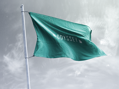 Odyssey Flag branding flag green identity in the wild logo odyssey photorealistic quotation mark quotes startup