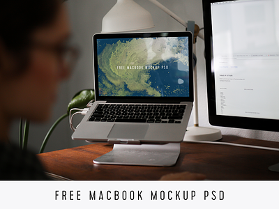 Free MacBook Mockup PSD agency branding developer download free freebie girl macbook mockup photorealistic photoshop psd