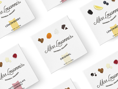 Miss Louanne's Oatmeal Squares Packaging box branding dallas food healthy minimal negative space packaging photography snack square startup