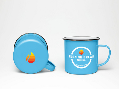 Blazing Brews Enamel Cup Design beverage packaging branding coffee logo product