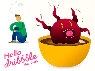 Hello Dribbble! chilling hello dribbble illustration tea vector virus