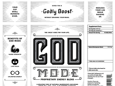 God Mode Label beverage branding energy drink hand lettering lettering logo logotype