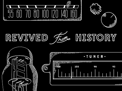 Revived From History amplifier amps black and white branding hand lettering illustration lettering line drawing