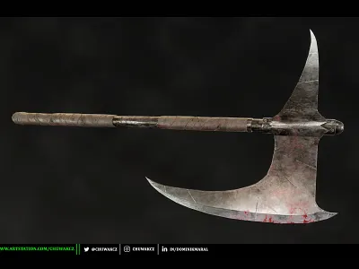 Dragonslayer's Crescent Axe - Dark Souls Fanart 3d 3d art 3d modeling 3dmodel 3drender axe blender blood cg art cgi dragon fantasy game art graphic design metallic pbr prop design render substance painter weapon