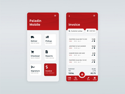 Paladin Mobile App app branding checkout home screen interface invoice mobile app neumorphic neumorphism product design soft ui softui ui ux