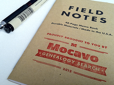 Mocavo (kind of branded) Field Notes custom futura ink notes stamp