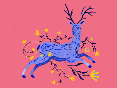 Animal Illustration animal art concept deer design draw illustration ilustracja paint pink