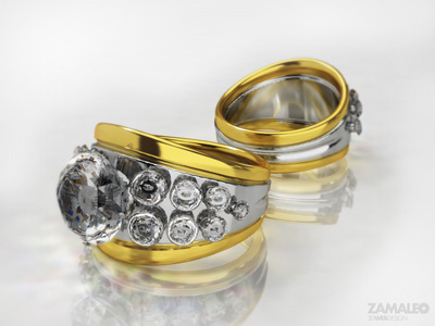 Ring 3d diamond gold jewelry realistic rendering ring silver