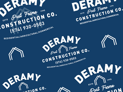 Deramy Construction Company Branding Suite 1995 barn barn logo branding suite building construction construction branding construction company construction logo logo logo design logo mark pole barn post frame post frame design secondary logo