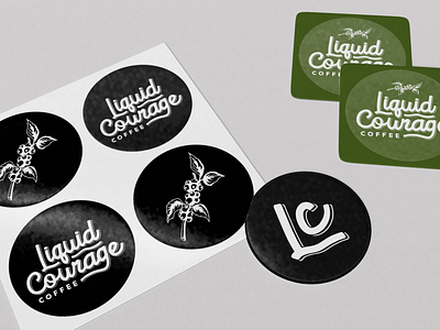 Liquid Courage Coffee Stickers branding circle stickers coffee brand coffee cup coffee logo coffee plant coffee stickers lc lc logo logo nashville stickers vintage stickers