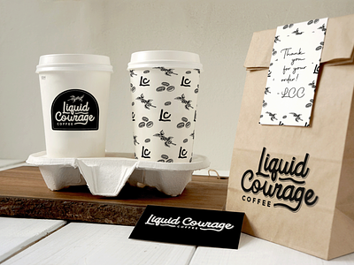 Liquid Courage Coffee Branding Collateral coffee bean coffee branding coffee cart coffee logo coffee plant liquid courage coffee liquid type logo mobile coffee cart typography vintage coffee vintage logo