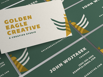 Golden Eagle Creative Business Card abstract icon business card business card design colorado crown crown icon eagle eagle business card eagle icon gold green icon illustration video production video production business card