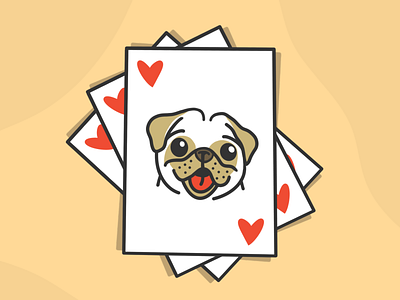 Pug Playing Card Illustration bold card child childrens book colorful cute dog doodle hearts illustration indiana indianapolis indy minimal pet playing cards procreate pug simple stacking