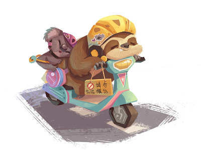 Friends-01 animal cartoon character illustration koala motorbike sleep sloth