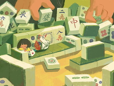Living in Mahjong character girl illustration mahjong
