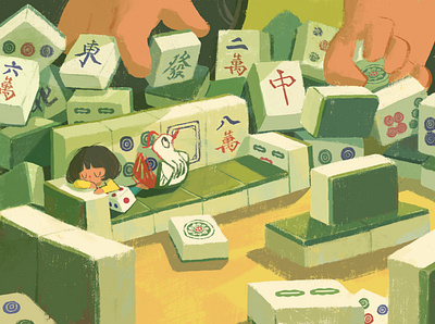 Living in Mahjong character girl illustration mahjong