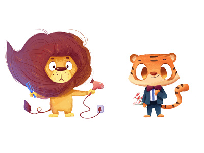 lion and tiger animal character illustration lion tiger