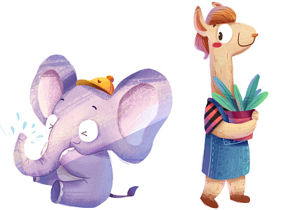 elephant and alpaca alpaca animal cartoon character elephant illustration