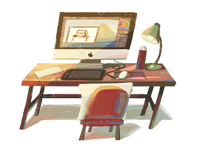 My Actual Workspace chair desk illustration mac workspace