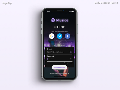 Sign In, Day 2 of Daily Cocoda app sign in ui