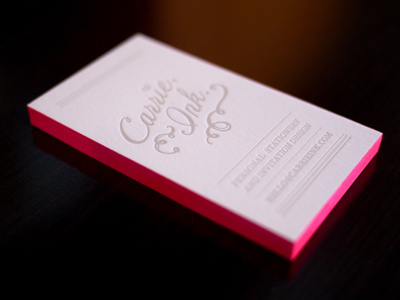 Carrie, Ink. Business Card letterpress edge-painting neon gray type illustration