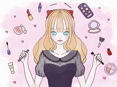Beauty Blogger anime beauty blogger cosmetics cute digital art doll dolly girl illustration watercolor