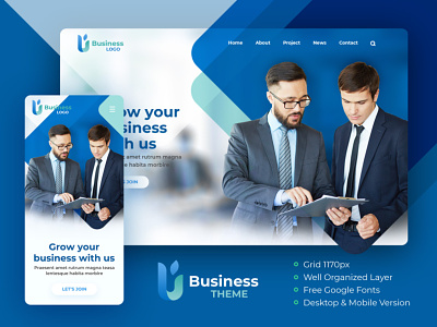 FREE PSD (Premium) - Blue Modern & Simple Business Theme constuction company corporate theme free psd website design