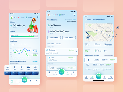 Codos App - dashboard, digital wallet & journey overview app crypto cryptocurrency dashboard design digital wallet environment gamification ios journey map mobile polygon network progress bar transport transport mode ui ux wallet