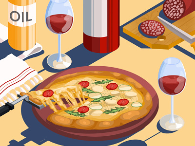 Have a good weekend) art artwork categories cheese concept creative design girl glass graphic illustration isometric isometric art pizza quarantine salami wine wine glass