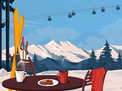 Winter adventure art artwork cold cookie illustration illustration art landscape mountain nature relax silence skiing snow tea travel