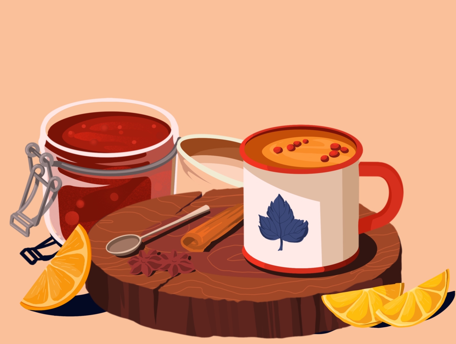 Tea art artwork cinnamon cup illustration illustration art jam lemon sick spoon strawberry tea tea cup