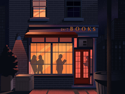 Book shop 24h art artwork book art book shop booking books bookstore categories illustration illustration art light shadows street walk