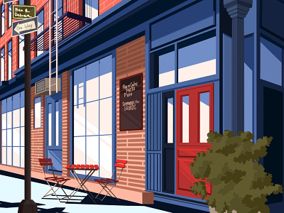 Street cafe architecture art artwork building cafe cafe menu city graphic houses illustration illustration art landscape restaurant shadow street texture window