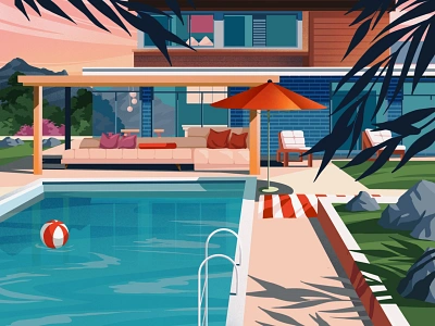 Pool architecture art artwork fun houses illustration illustration art mountain party pool summer