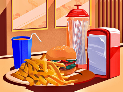 time for burgers and delicious fries 🍟 art artwork burgers caffe drink food food and drink fries illustration illustration art