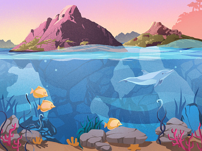 Under the sea art dolphin illustration illustration art ocean sea sunset under the sea